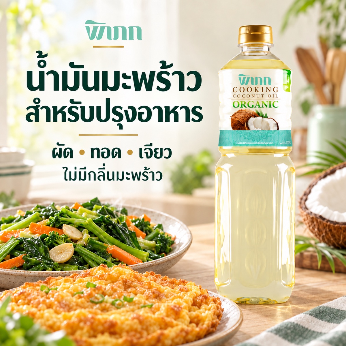 น้ำมันมะพร้าวทำอาหาร พิเภก สำหรับผัด ทอด เจียว ไม่มีกลิ่นมะพร้าว