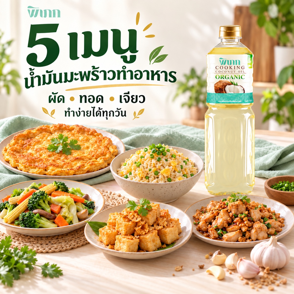 5 เมนูใช้น้ำมันมะพร้าวทำอาหาร พิเภก ผัด ทอด เจียว ทำง่ายได้ทุกวัน