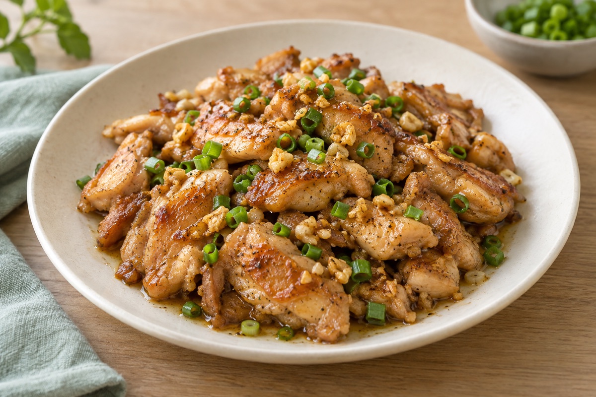 ไก่กระเทียมพริกไทย เมนูผัดด้วยน้ำมันมะพร้าวทำอาหาร